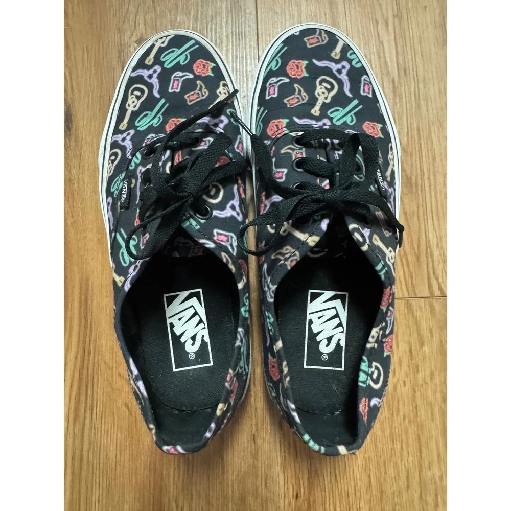 Vans Authentic Neon Western Print Sneakers Black Pink Green Women 7 721454